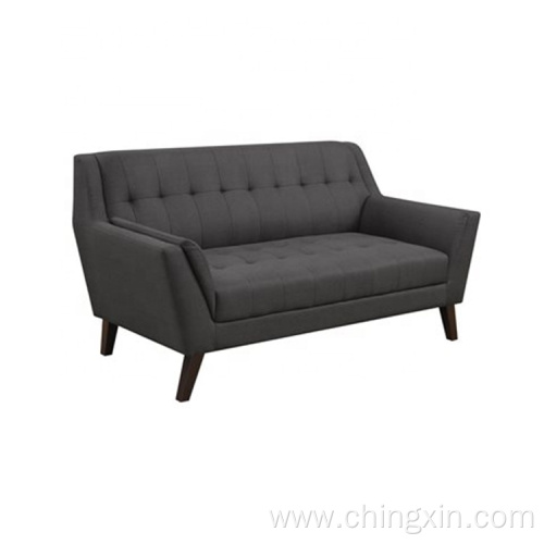 Living Room Two Seat Grey Fabric Leisure Sofa with Solid Wood Legs